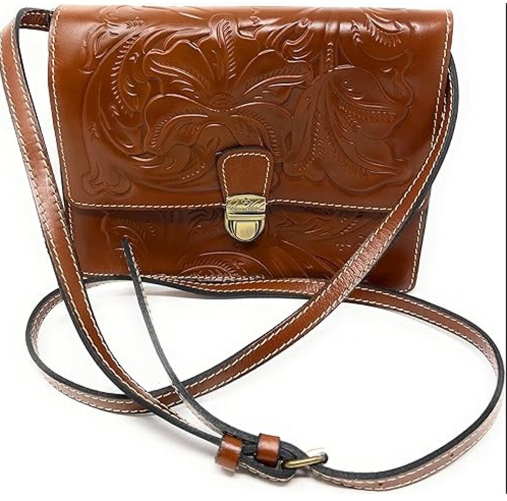 Patricia Nash Florence Brown Tooled Locri Crossbody Handbag One Size - Picture 1 of 11